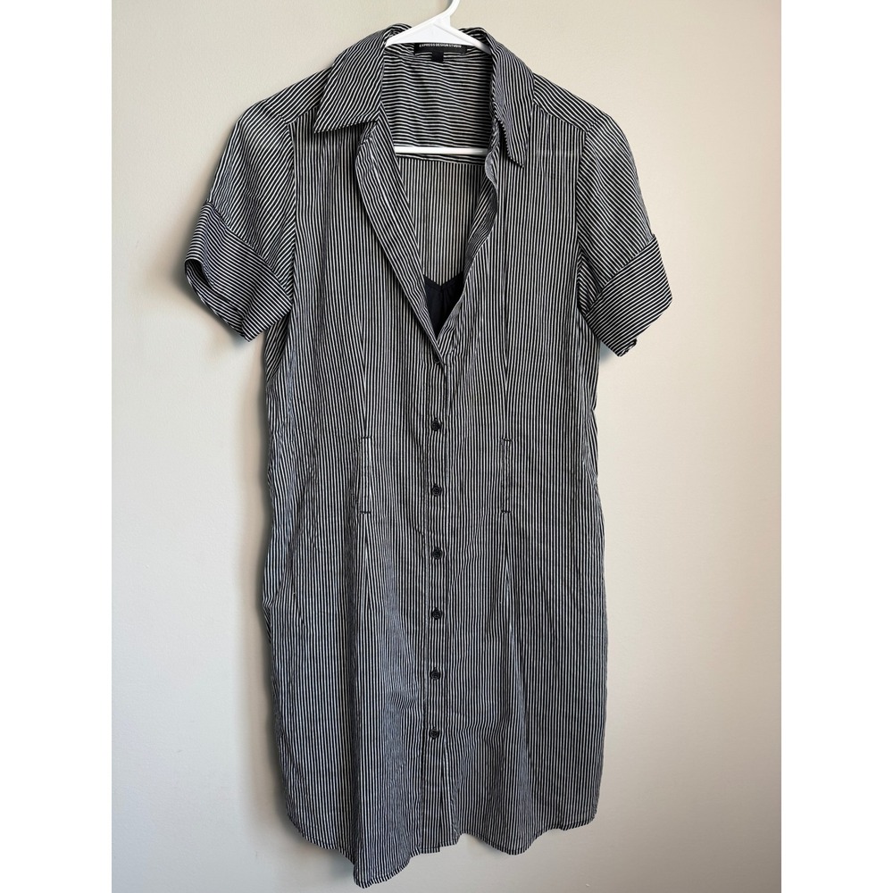 Express Design Studio Striped Shirt Dress Size 6 Black White Cotton Workwear Mod